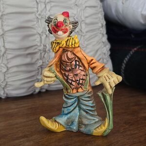 Vintage Italian Clown with Umbrella Resin Figurine